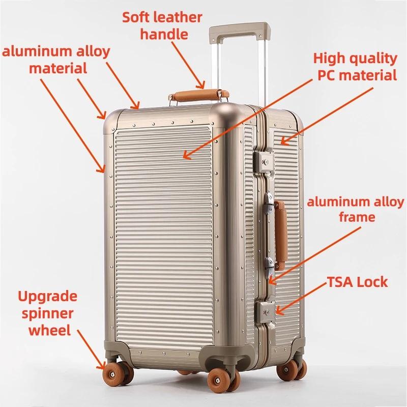 Valise à cadre en aluminium BunnyFly, matériau PC de haute qualité, bagage à roulettes de 20/24/28 p