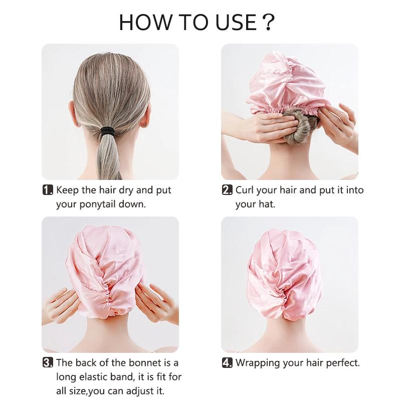 Bonnet de couchage inja torsadé à double couche pour femme, turban naturel avec ruban élastique, env