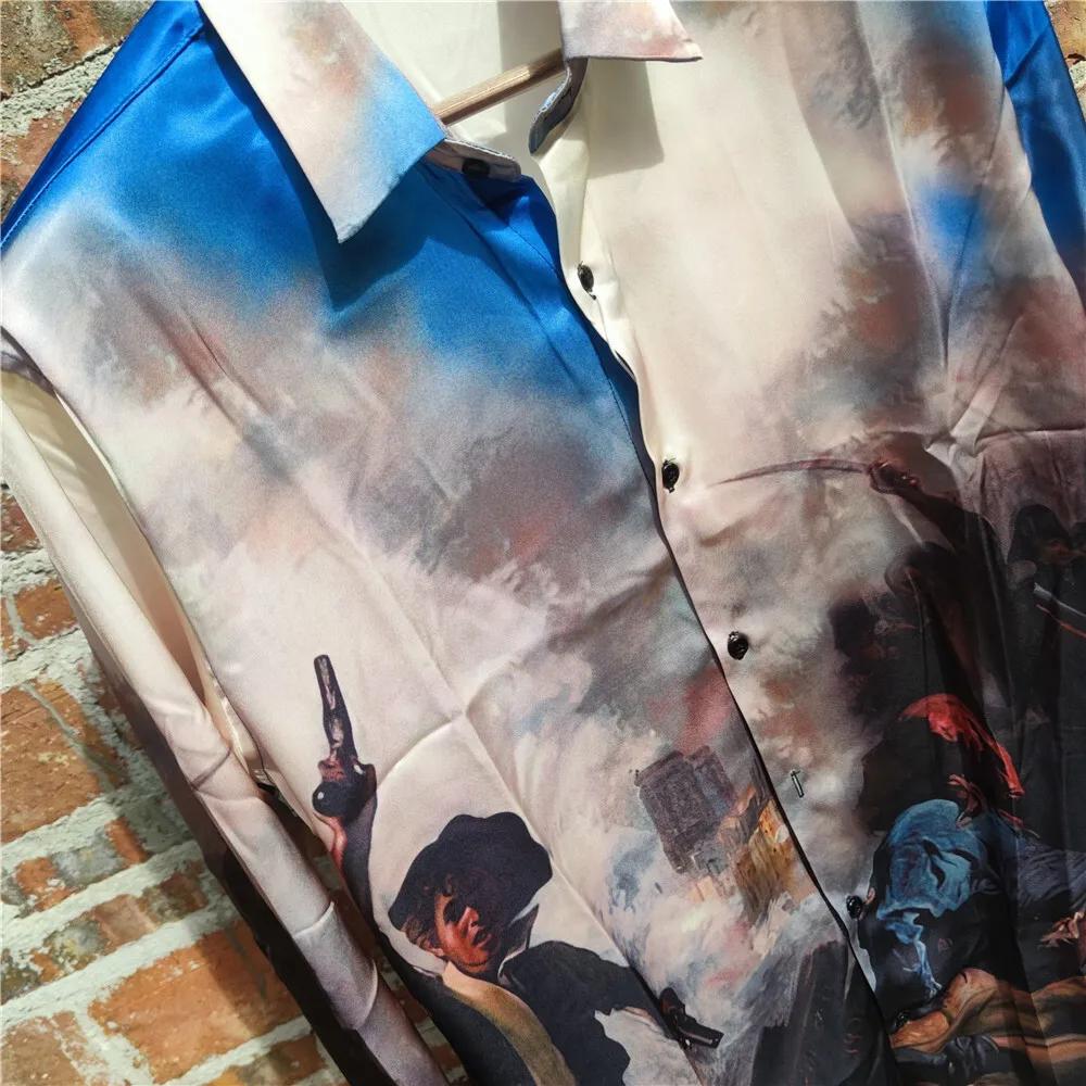 Dégradé Art abstrait imprimé manches longues haut Streetwear Chemise sociale Hip Hop Chemise hawaïen
