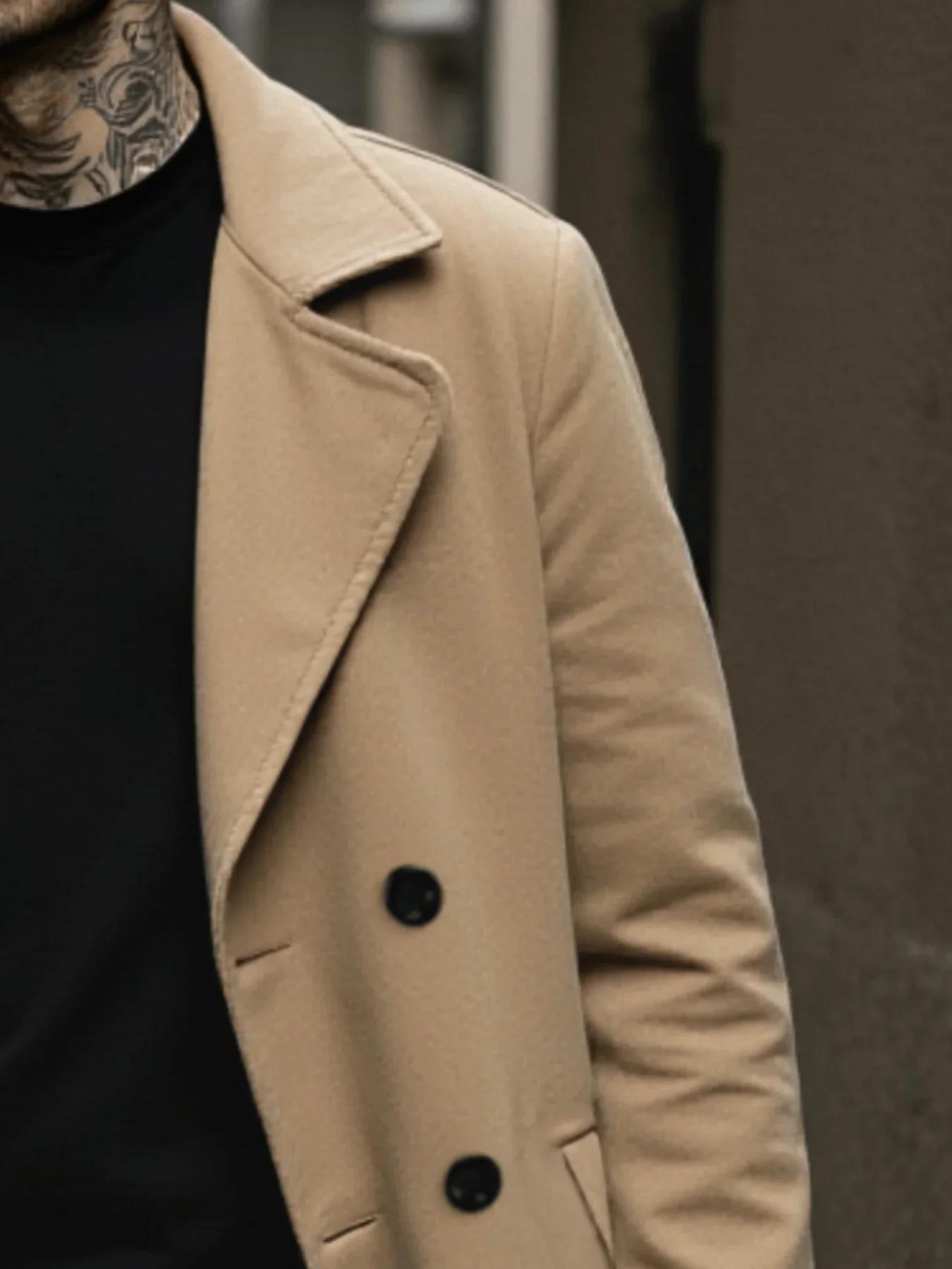 Veste épaisse en mélange de laine à Double boutonnage, doublure en peluche, coupe-vent, Business déc