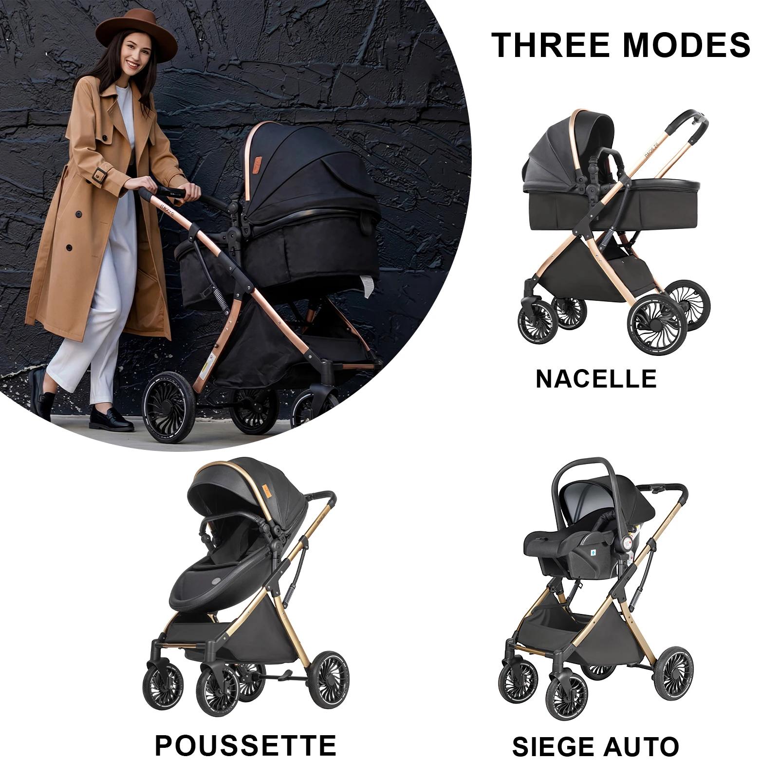Poussette Bébé Nacelle Coque Œuf 3 en 1 Design Cocoon Type Utérus Convertible en Nacelle Plate Posit
