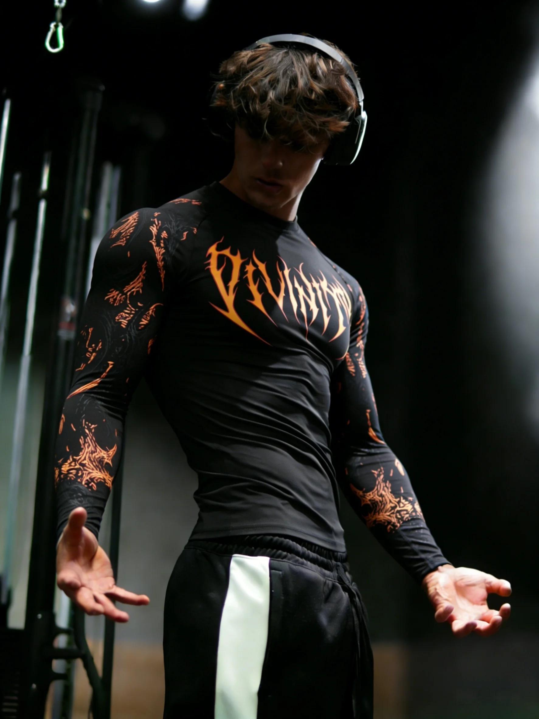 T-shirt à manches longues pour homme, séchage rapide, haute élasticité, coupe ajustée, style gothiqu