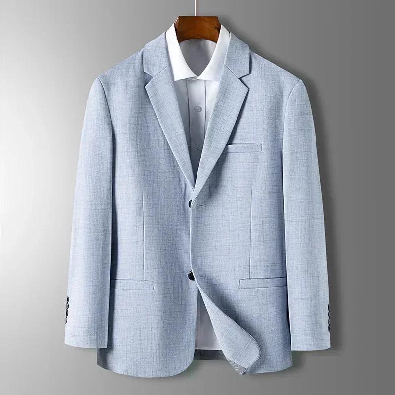 Blazer Homme Printemps-Automne de Luxe à Carreaux Jacquard – Veste Décontractée Gris Bleu Beige Coup
