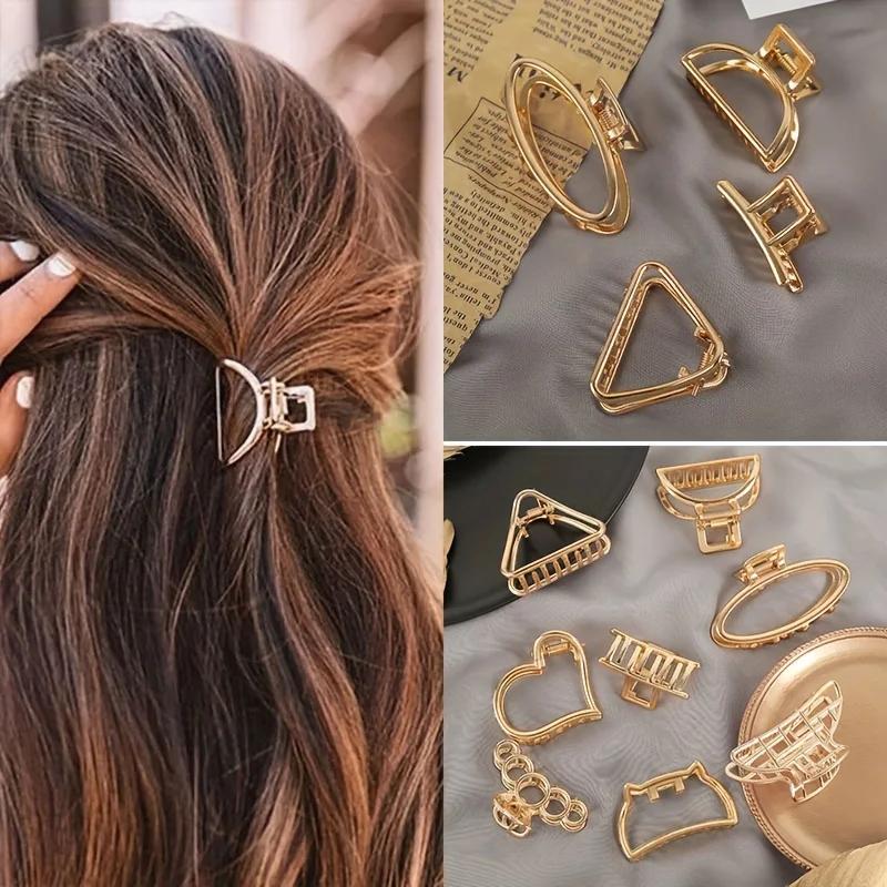 Mode Simple antidérapant Mini coeur creux pinces à cheveux en métal or géométrique frange Barrettes