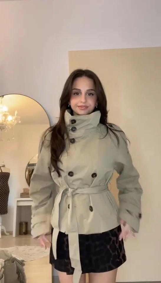 Trench court à taille ceinturée pour femme, manteaux à col montant et Double boutonnage, Chic, décon