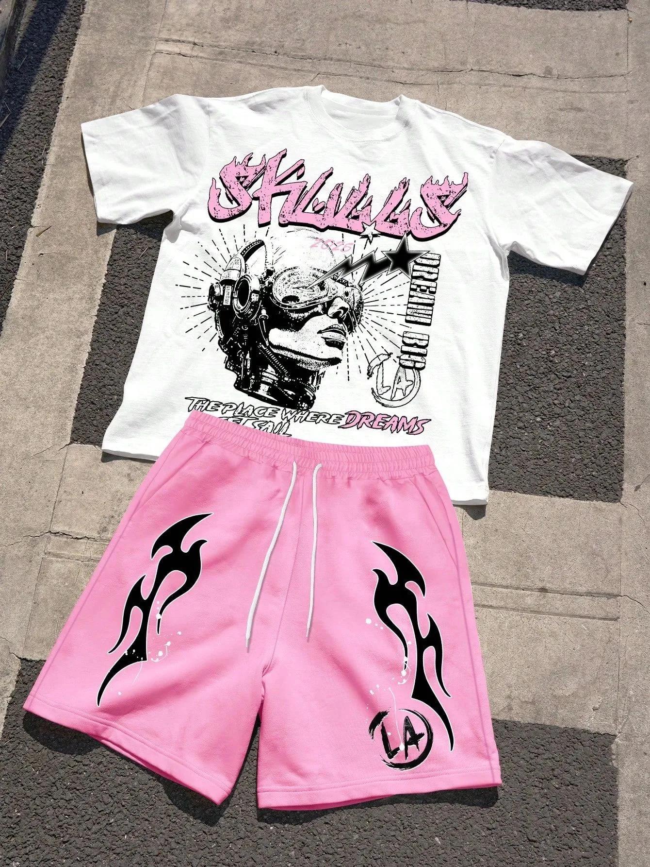 Ensemble T-shirt et short à col rond pour hommes, à la mode, respirant, confortable, lettre imprimée