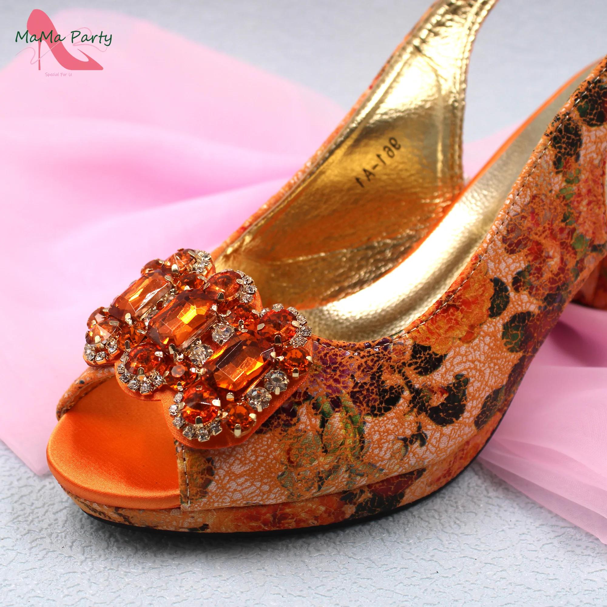 Ensemble de chaussures et de sacs en cuir PU orange pour femmes italiennes, design floral, robe, hau