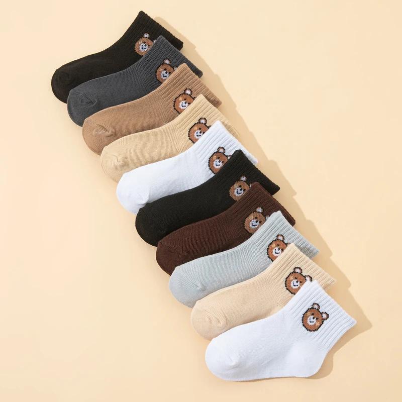 10 paires de chaussettes courtes élastiques mi-mollet, petit ours mignon, chaussettes pour bébé, cha