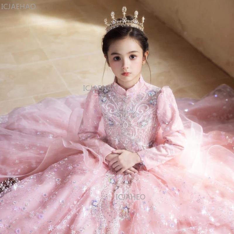 Robe de princesse rose élégante pour filles, idéale pour anniversaire, spectacle, concours, demoisel