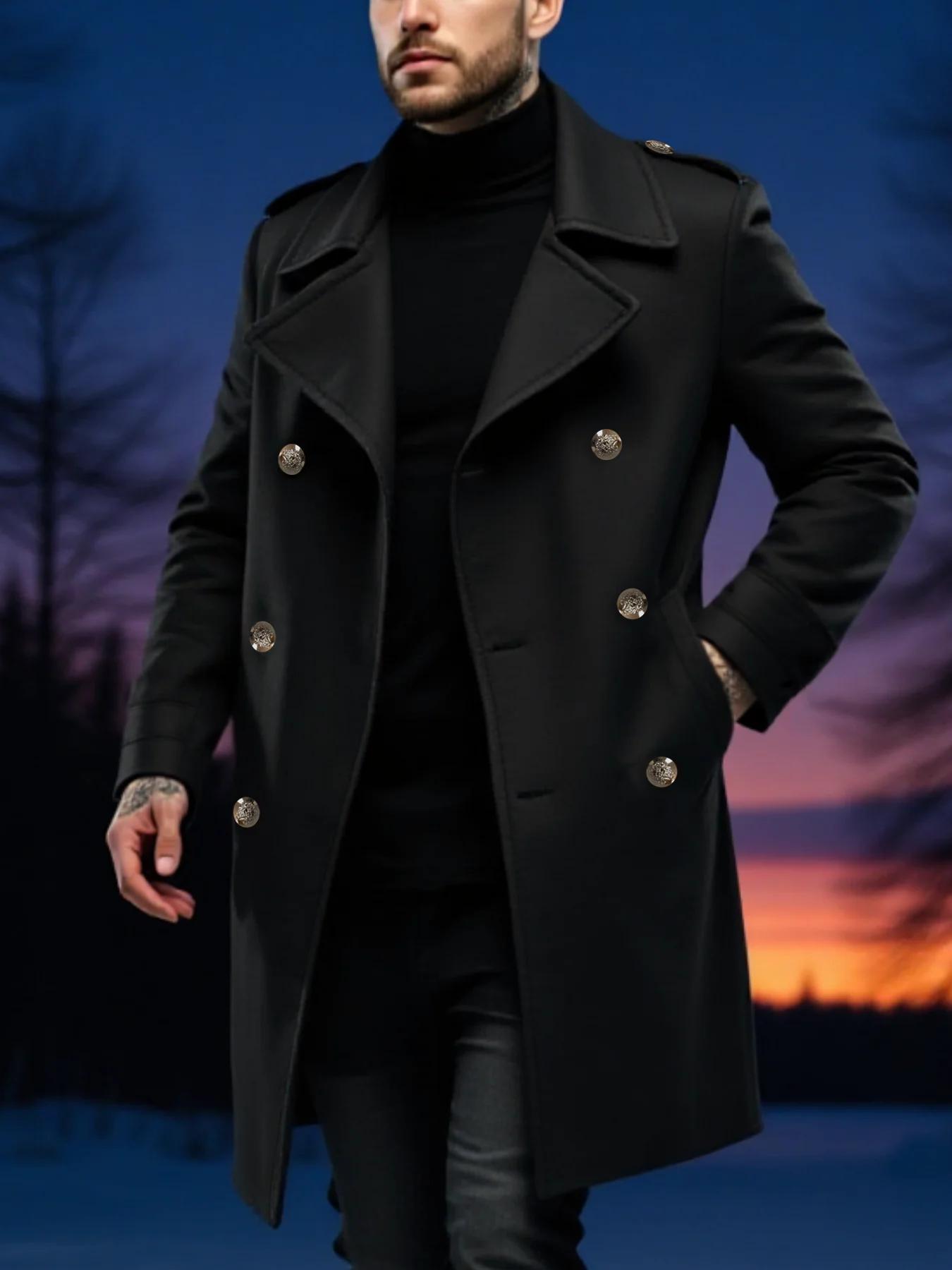 Pardessus d'hiver à double boutonnage pour hommes avec doublure épaisse, manteau chaud et Long de St