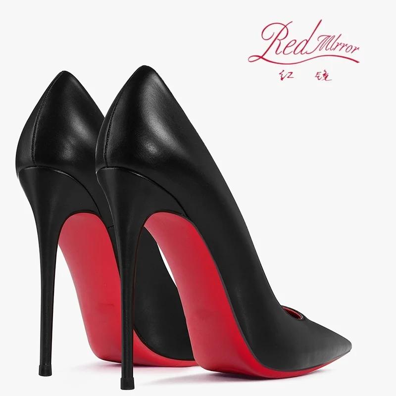 Chaussures pour femmes 2025 tendance en cuir de luxe fond rouge talons hauts 12 cm bout pointu escar