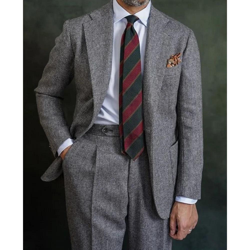 Costume à chevrons pour hommes, costume deux pièces élégant, ensemble pantalon, costume décontracté,