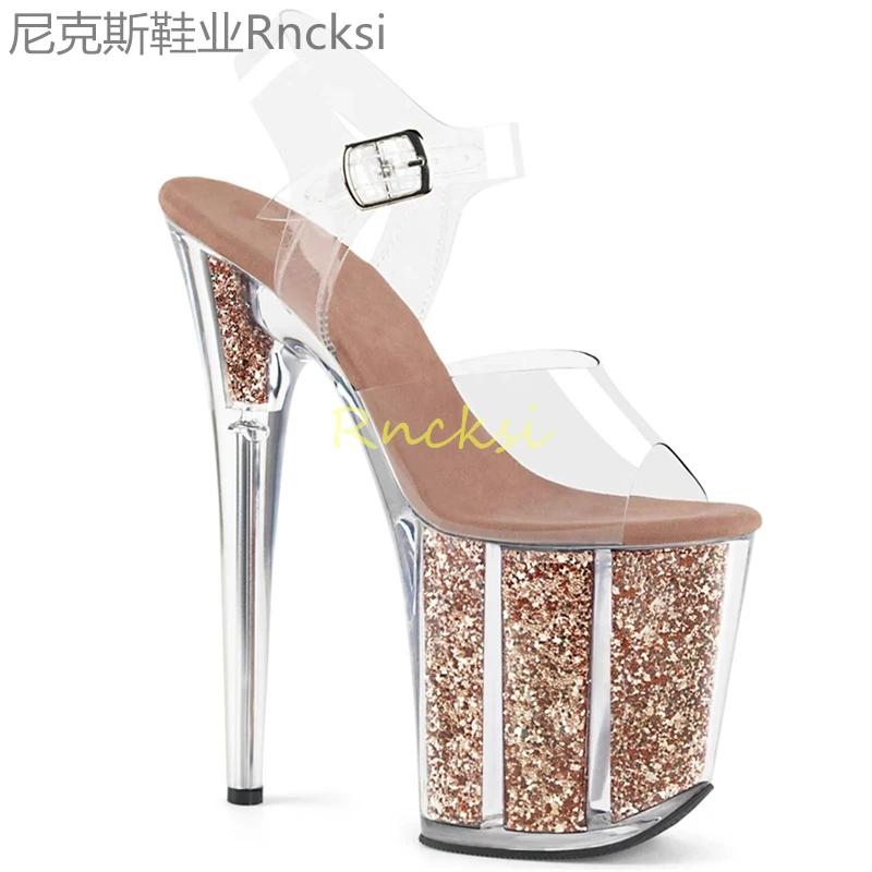 Rncksi 2025 mode Sexy pôle danse été 20 cm PVC femmes sandales minces talons hauts sandales sans lac