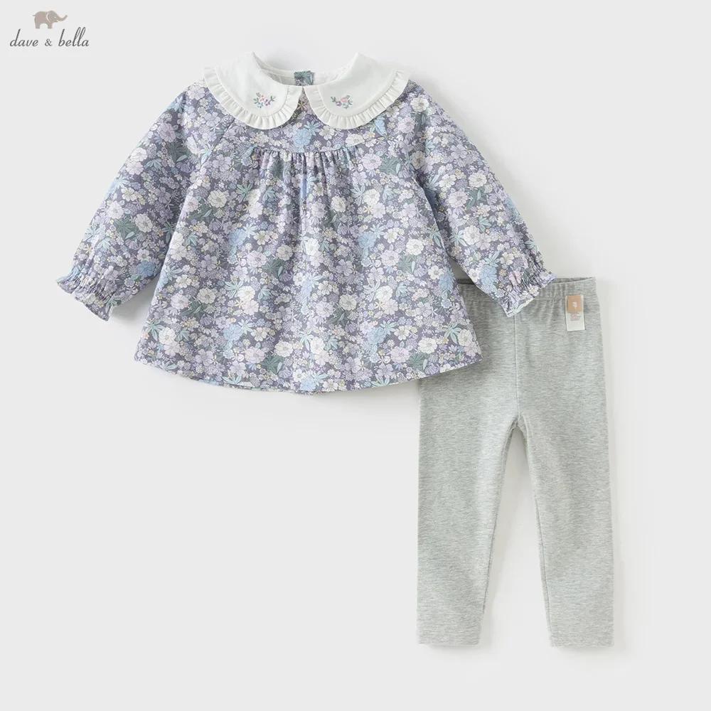 Dave Bella ensemble pantalon Long pour enfants automne doux mignon col de poupée fille imprimé haut