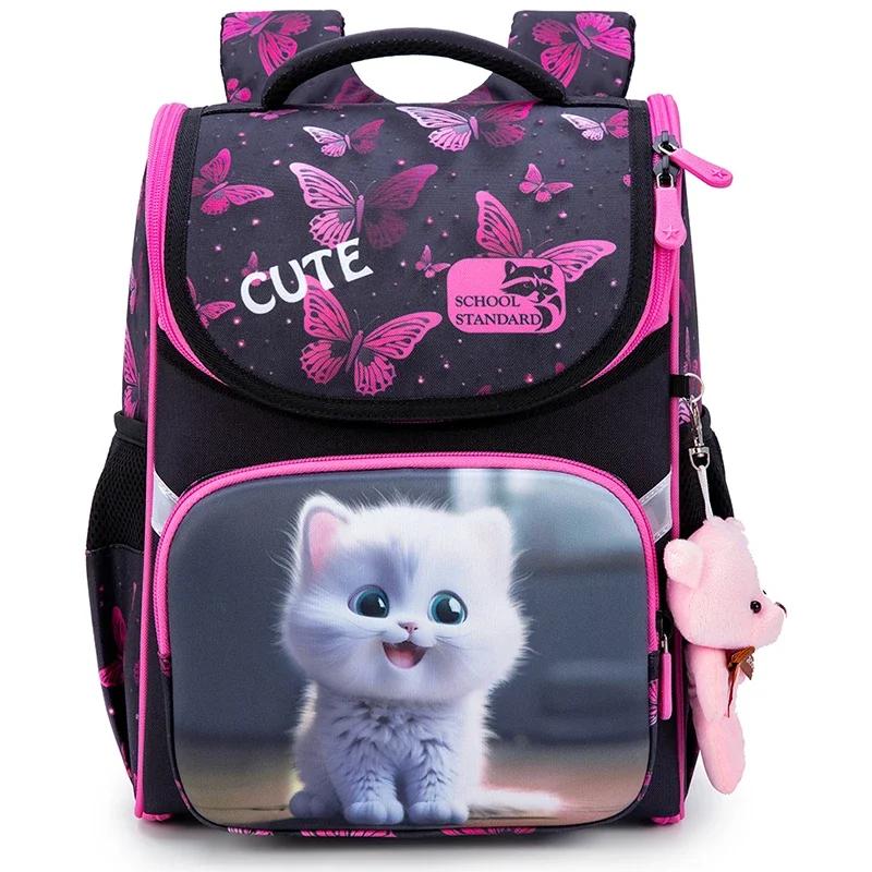 Sac à dos scolaire Orth4WD Cartoon Cat pour filles, cartable pour enfants, sac à livres pour femmes,