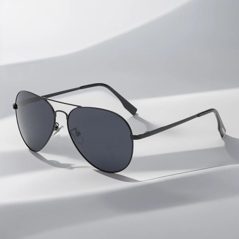 Classique grand pilote lunettes de soleil polarisées hommes de luxe en métal noir Aviation lunettes