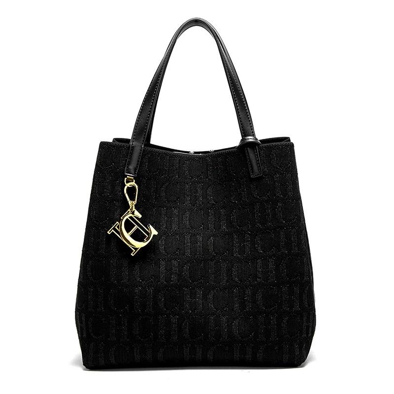 CH Sac à bandoulière pour femme, simple, couleur unie, motif imprimé lettres dorées, grande capacité