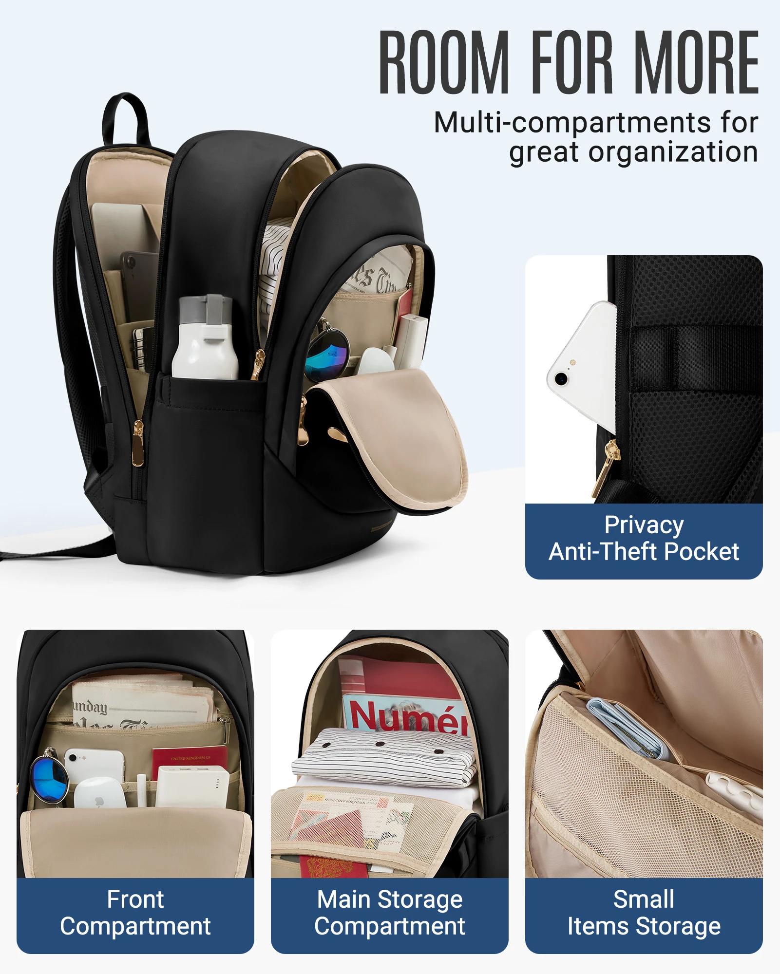 Sac à dos de voyage léger pour femmes, sac à dos antivol pour ordinateur portable 15.6 pouces avec t