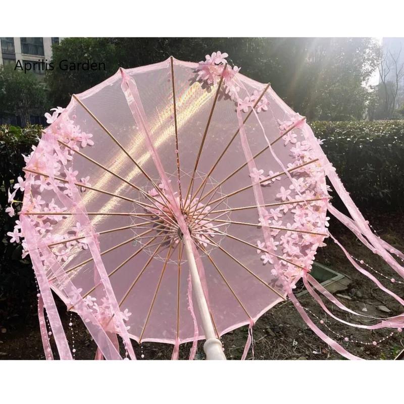 Parapluie décoratif à fleurs roses, Kimono Hanfu, accessoires de photographie de Cosplay, parapluie