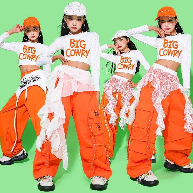 Crop top hip hop pour filles, pantalon cargo coloré, costumes pour enfants, streetwear pour enfants,