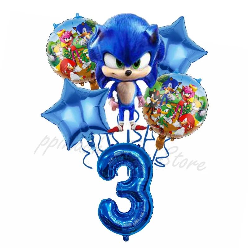 Ensemble de ballons combinés numériques sur le thème du sonique bleu, décoration d'anniversaire, cad
