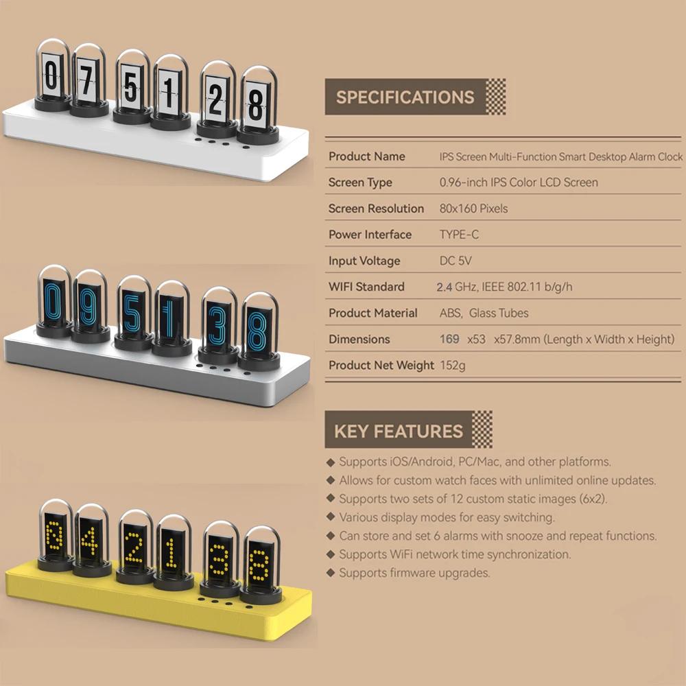 Réveil à Tube Nixie IPS, contrôle WIFI, avec lumières RGB colorées, pour la décoration de salle de j