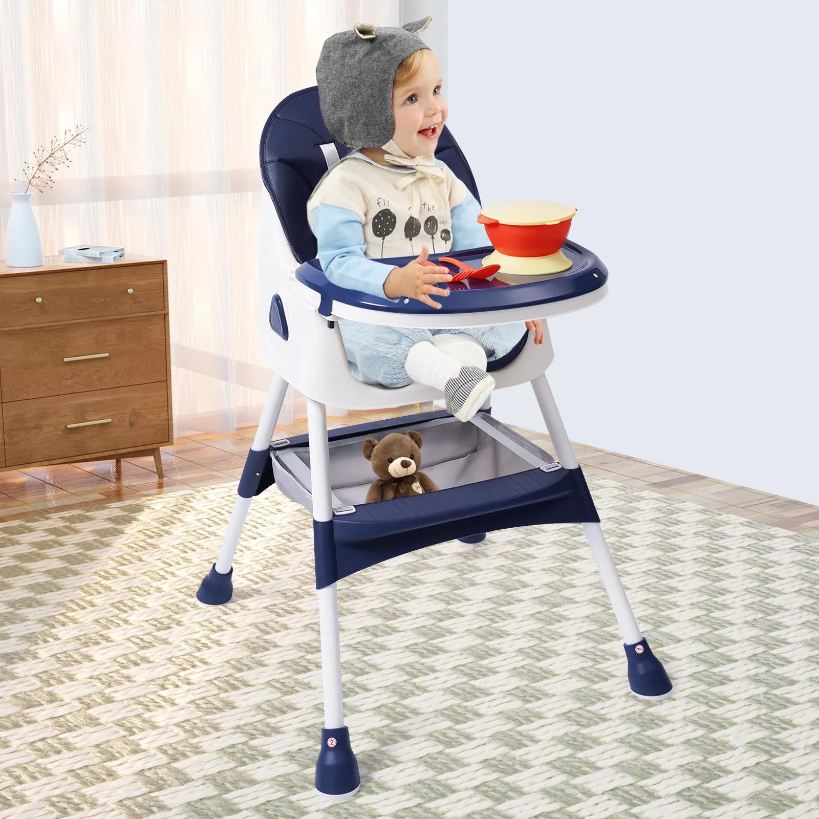 Chaise haute pliable 2 en 1 pour bébé, hauteur réglable, avec repose-pieds, sangles de sécurité, Dou