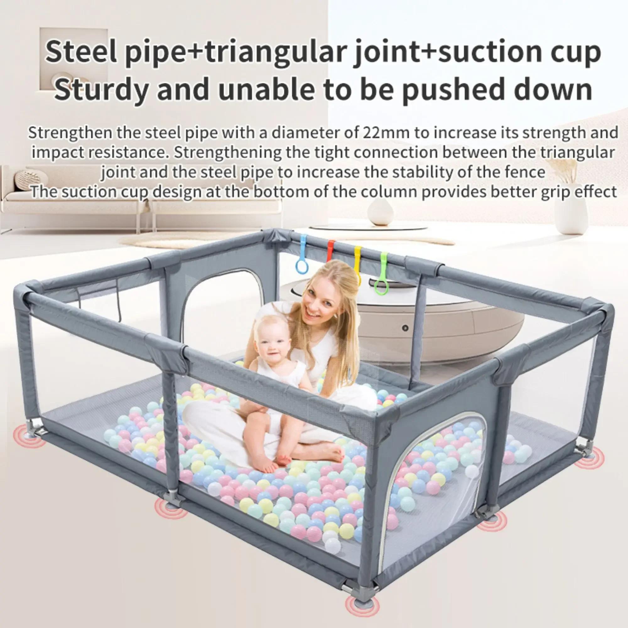 Parc de jeu pour bébé YAZOCO gris clair avec anneau de traction, barrière de sécurité pour enfant, c