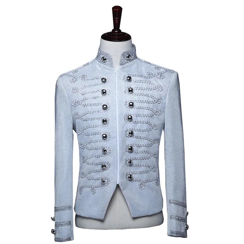 Blazer militaire de cour à fermeture éclair pour hommes, blanc, couleur vive, à la mode, pour Bar, d