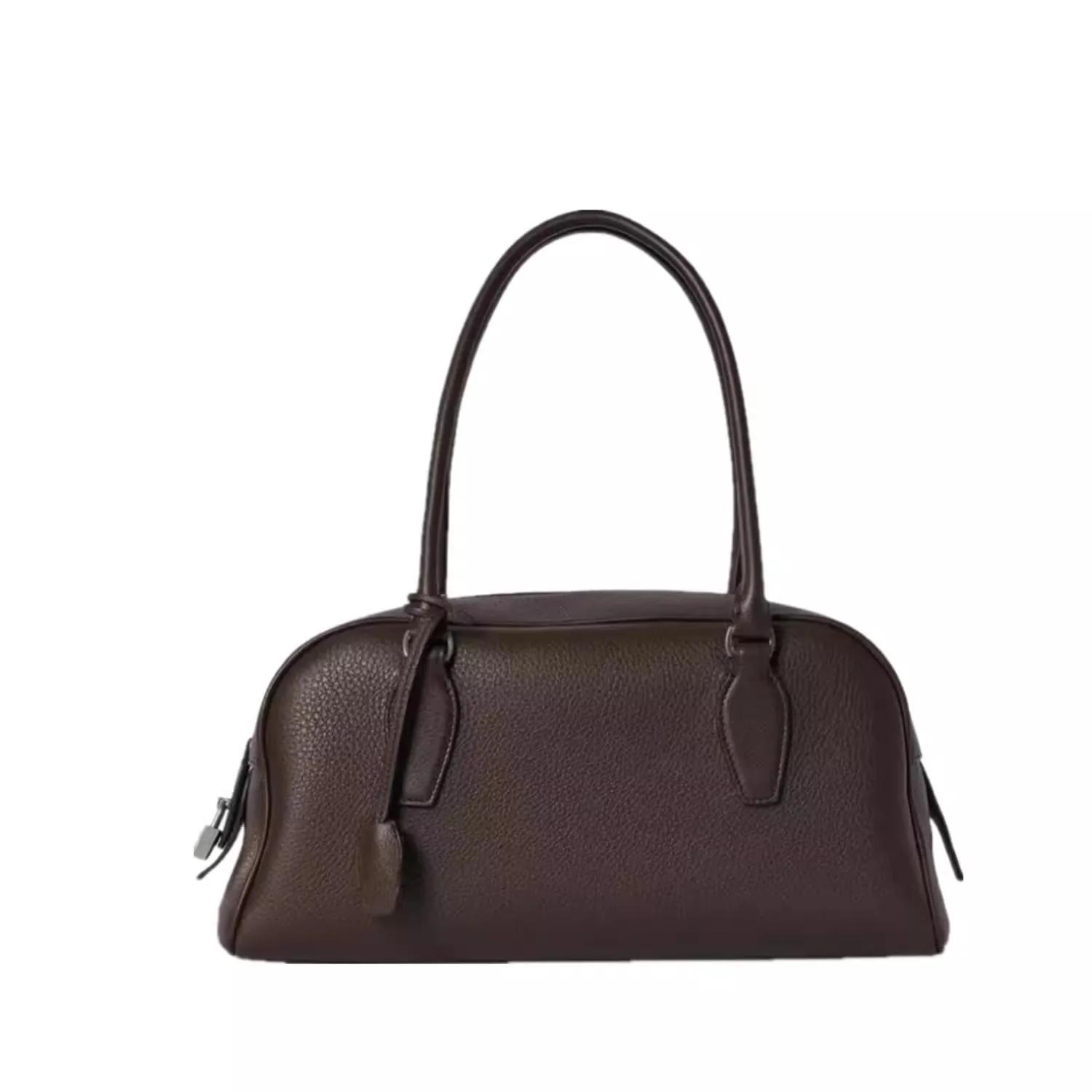 Sac de style français au design de niche, sac bowling Boston en cuir de vachette première couche, sa