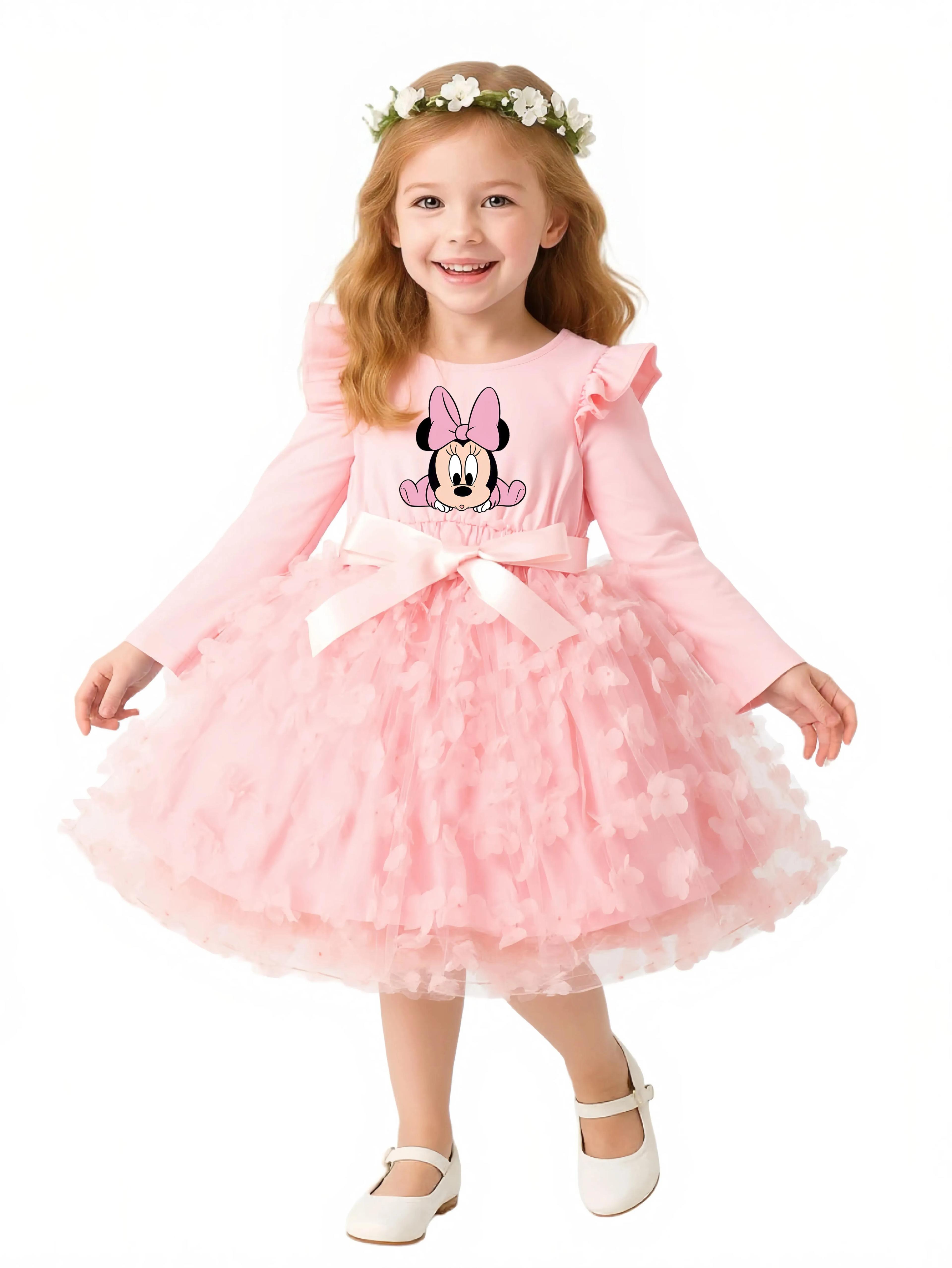 Mickey Minnie automne fille robe 3D papillon robes décontractées enfants anniversaire princesse robe