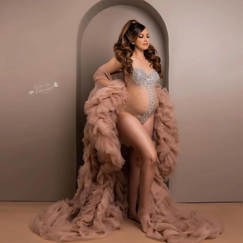 Body déesse Sexy, accessoire de photographie de maternité, robe col en V, strass, perles, combinaiso