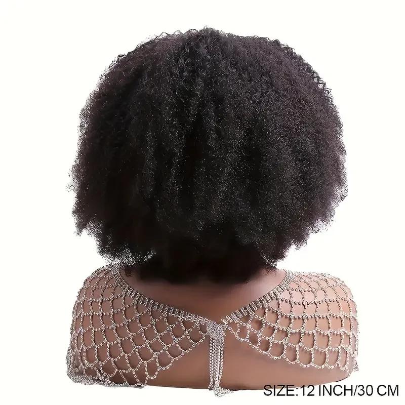 Perruque Brésilienne Remy 180% Naturelle Crépue Bouclée avec Frange, Cheveux Courts Faits à la Machi