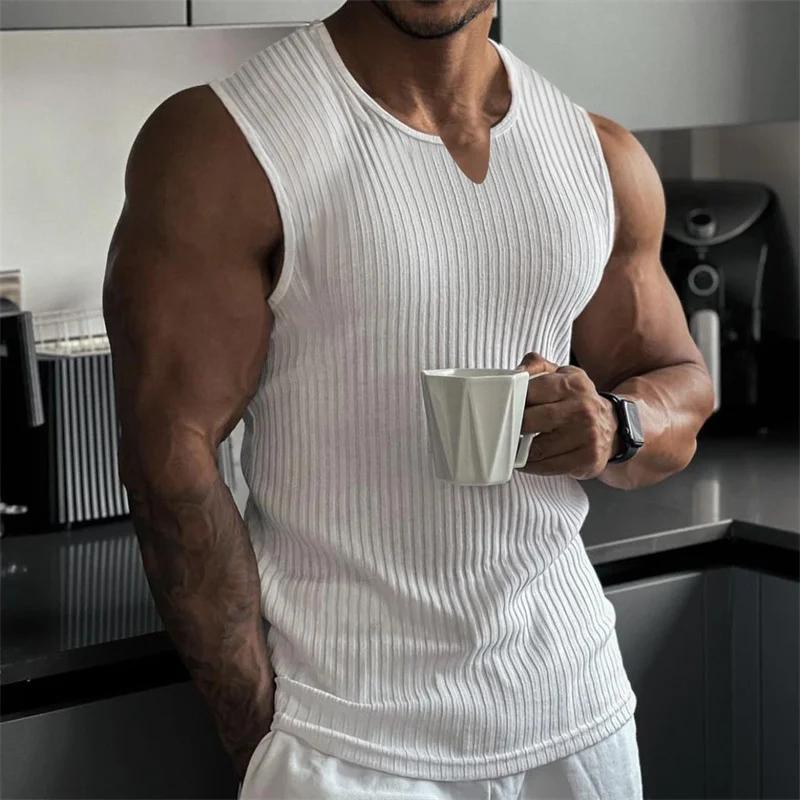 Chemise sans manches à col en V pour hommes, haut de gym glacé, maillot de corps de sport, vêtements