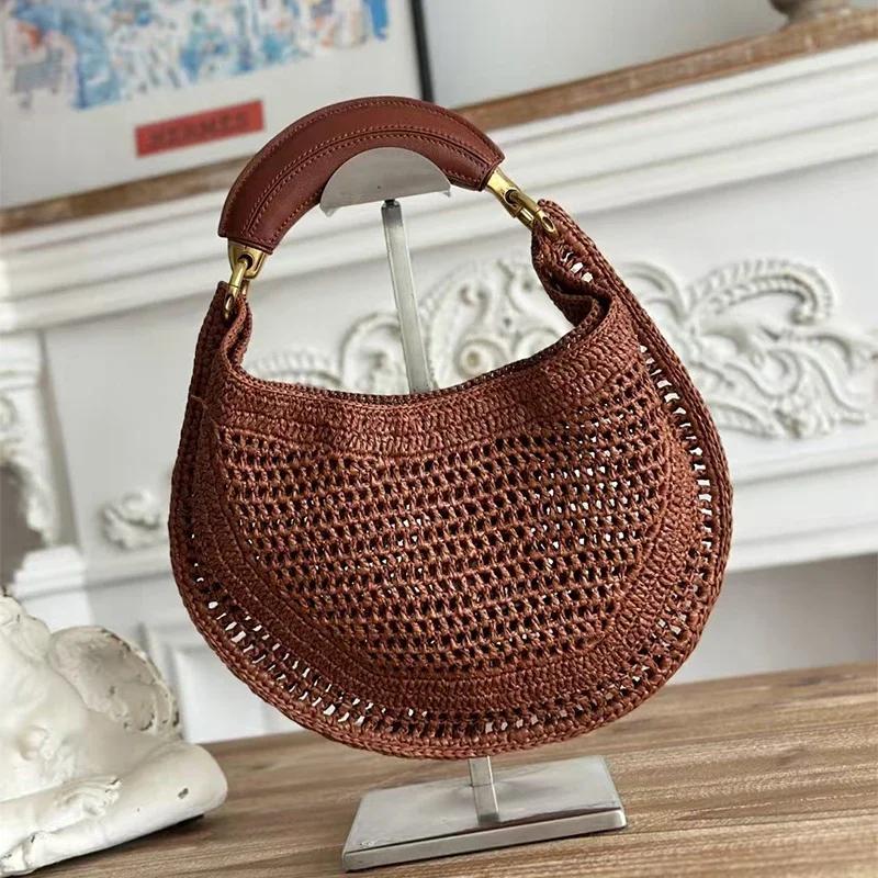 Sac à main de luxe en forme de croissant, tissé, au design ajouré élégant, sac sous le bras pour fem