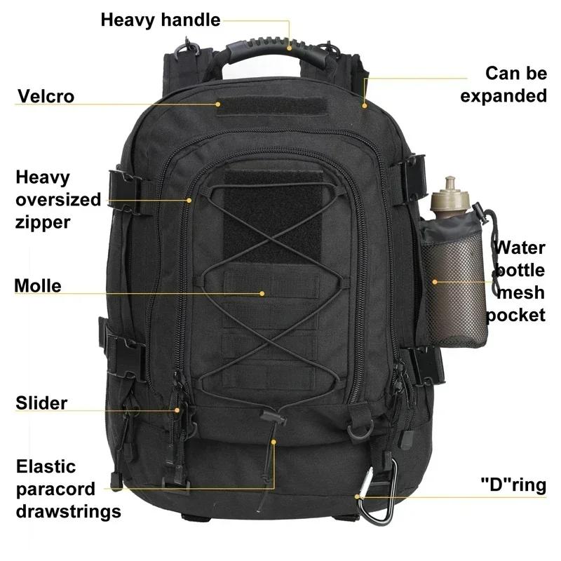Sac à dos tactique Extra Large 60L pour hommes et femmes, résistant à l'eau en plein air, de randonn