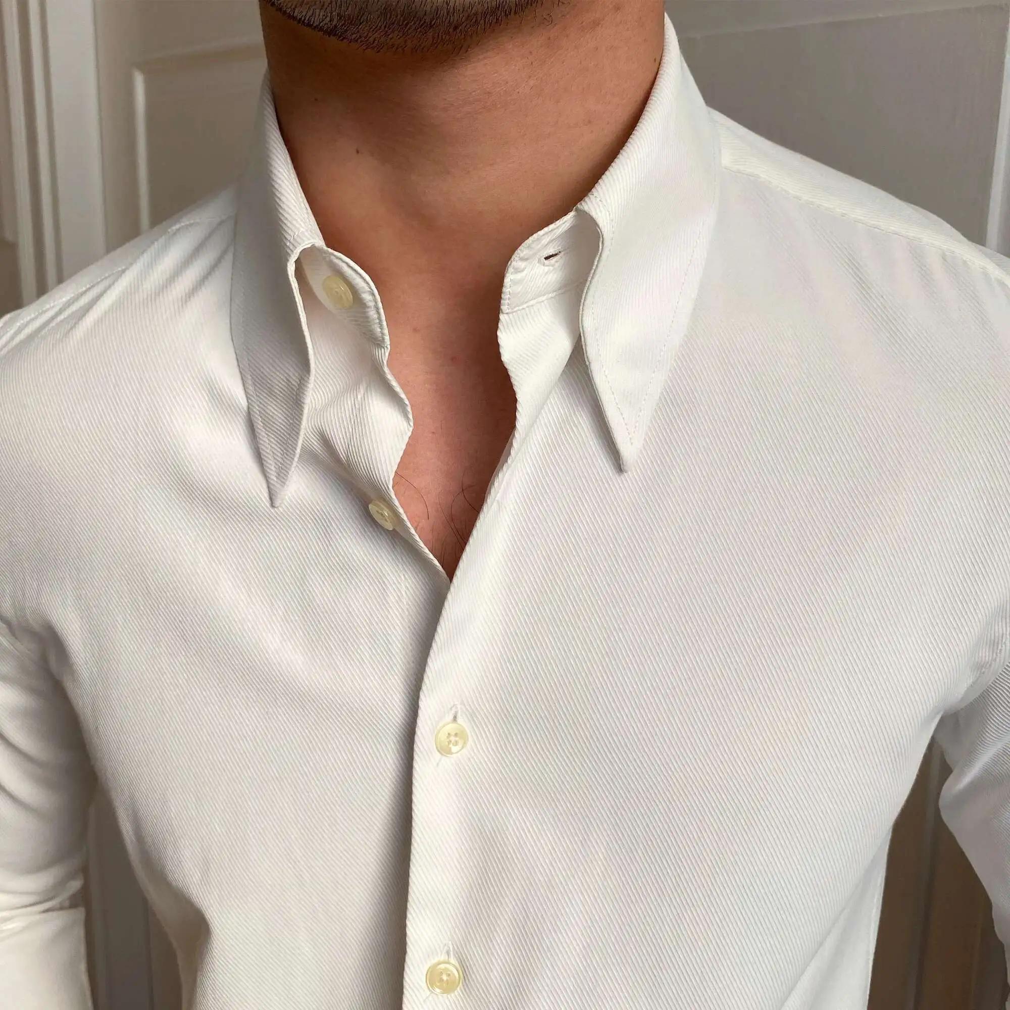 Printemps loisirs britannique affaires chemise Design britannique hommes col Cuba mince solide chemi