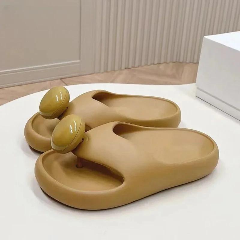 Tongs en cuir à bout rond pour femmes, pantoufles de qualité supérieure, sandales concises solides,