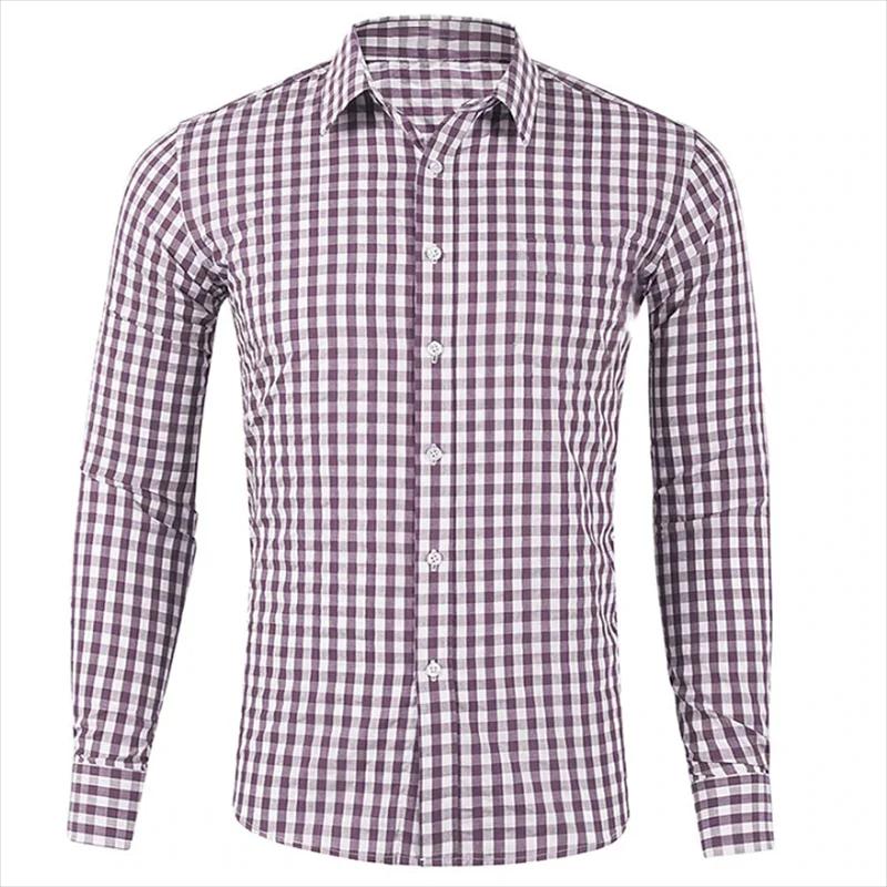 Chemise homme chemise boutonnée rouge bleu manches longues plaid/check revers street resort imprimé