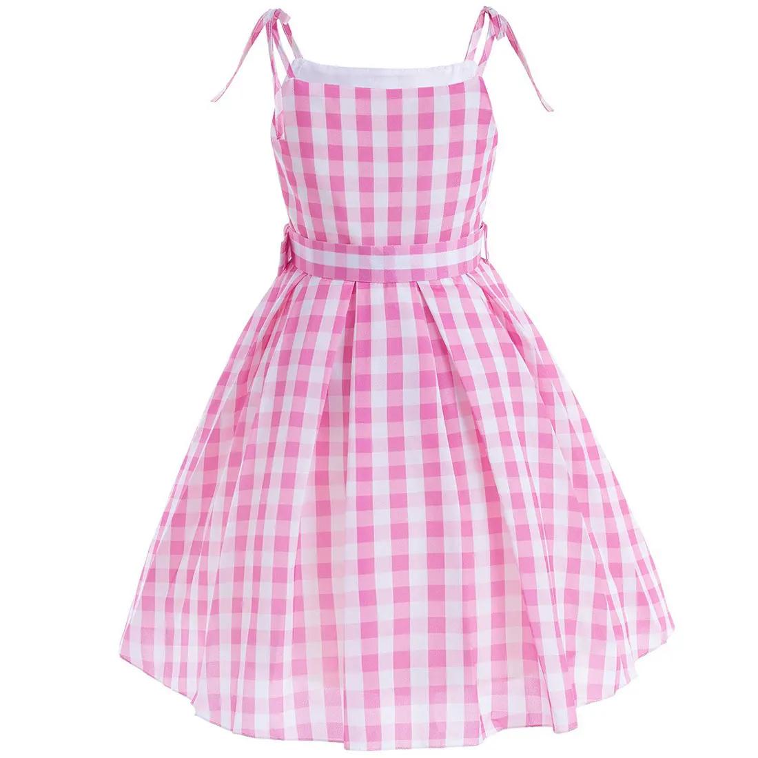 Robe été sans manches bébé fille carreaux bretelles cowboy - Style Margot Robbie Halloween jeu rôle déguisement