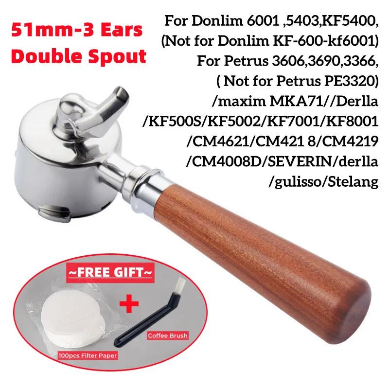 Porte-filtre à café en acier inoxydable, 51mm, 2 becs, 3 oreilles, pour accessoire de Machine à expr