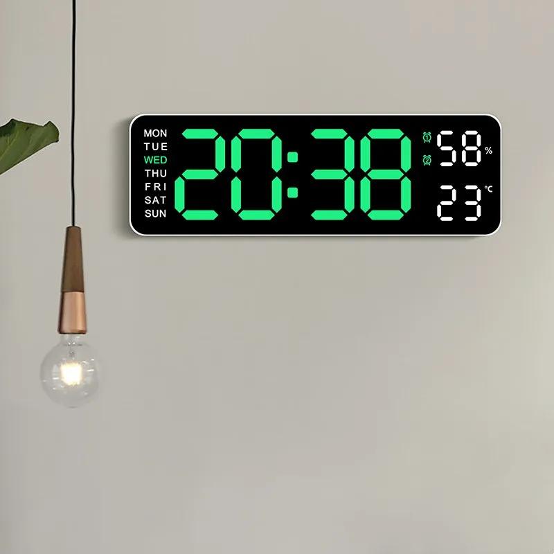 Grande horloge murale numérique de 9 pouces, alimentée par USB, température et humidité, variateur a