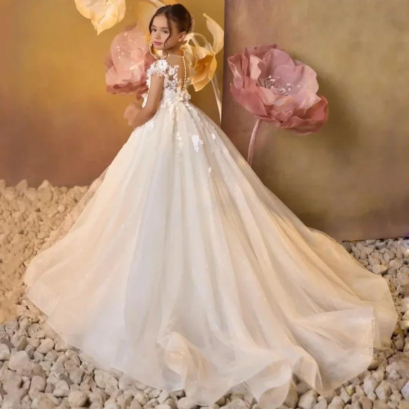 Robe de princesse royale en dentelle 2026 pour demoiselle d'honneur, avec longue traîne, pour specta