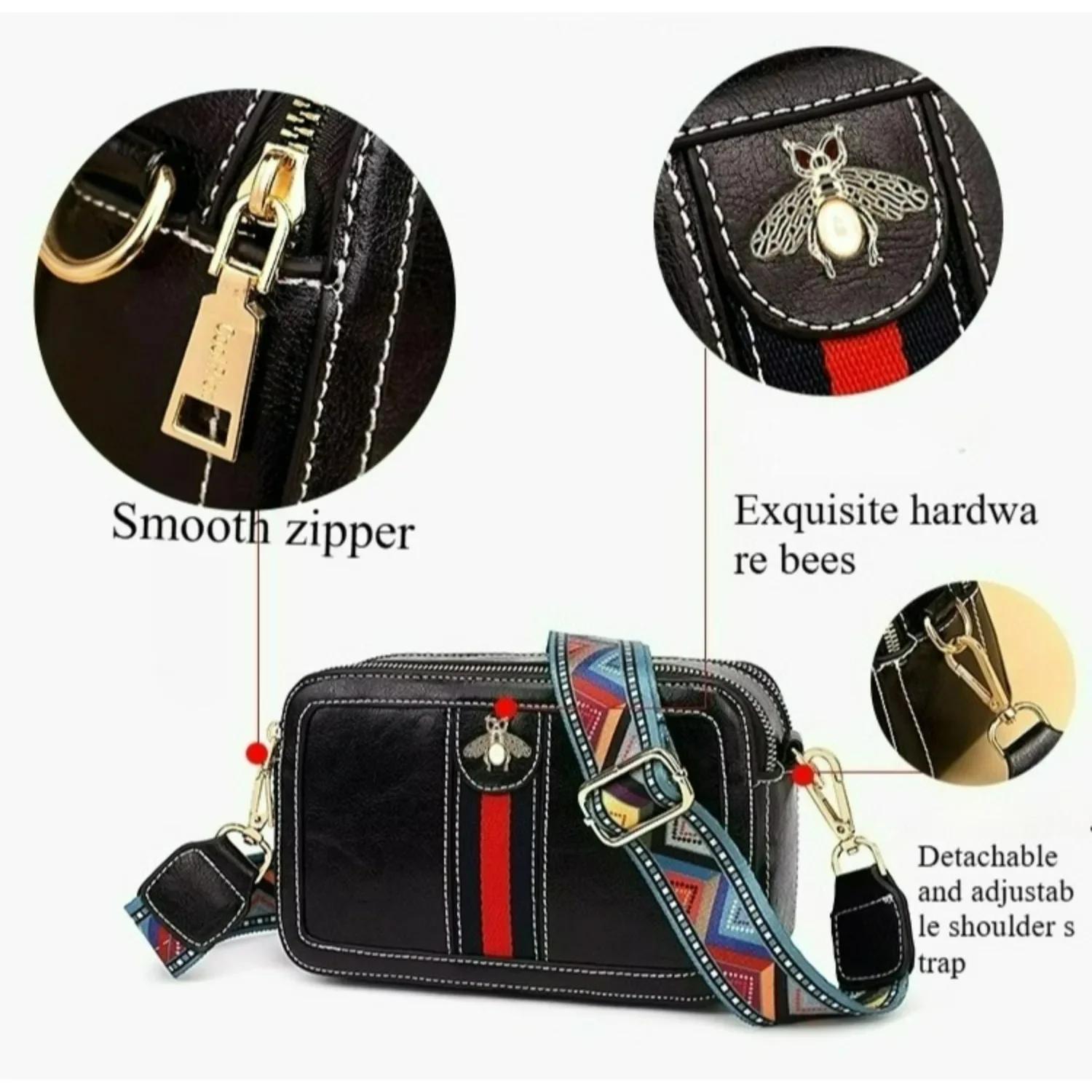 Sac à bandoulière de luxe pour femme en cuir PU, petit sac à main abeille, pochette appareil photo