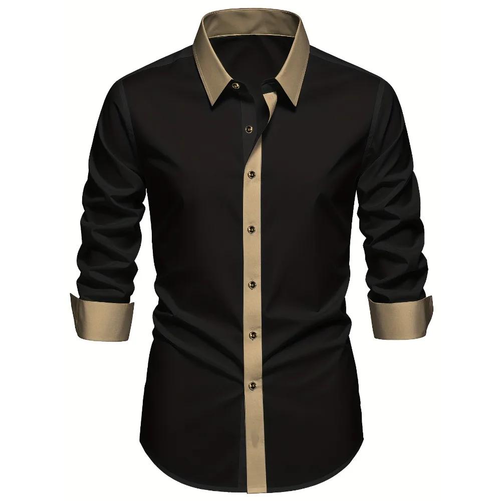 FGKKS hommes chemise noire flambant neuf haute rue Patchwork à manches longues intelligent décontrac