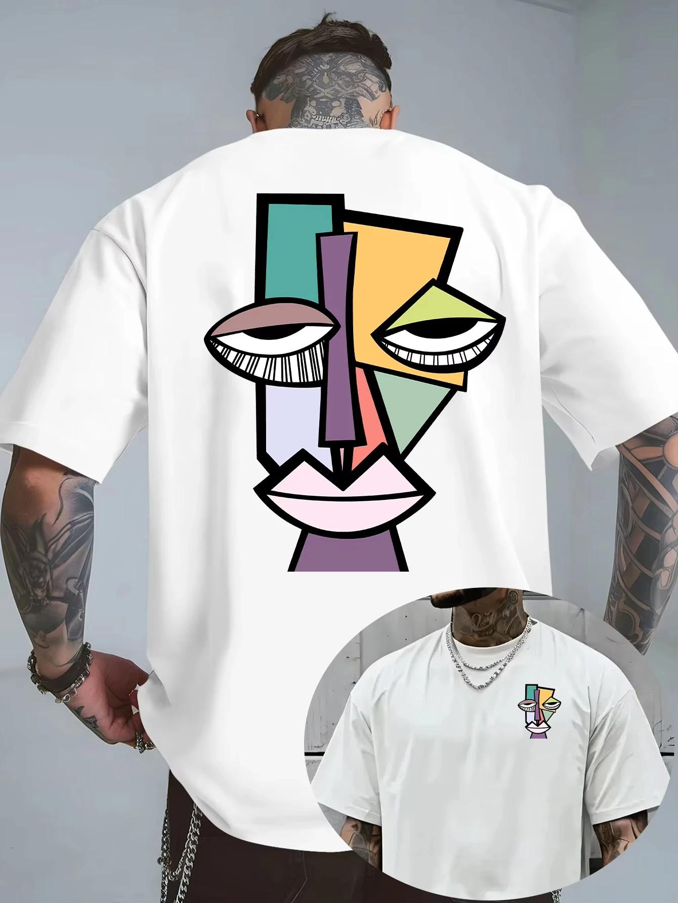 T-shirt unisexe 100 % coton style cubiste Picasso, idéal pour l'été et l'automne, décontracté, ample