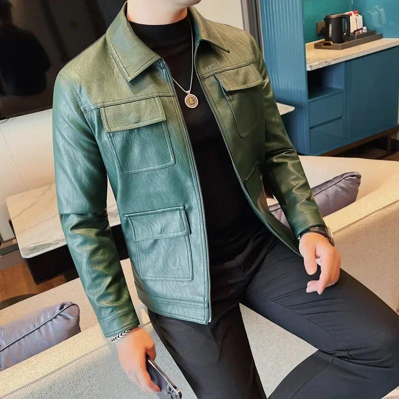 Veste en similicuir PU de haute qualité, mode, conception multi-poches, CombMan, Vintage Business, S