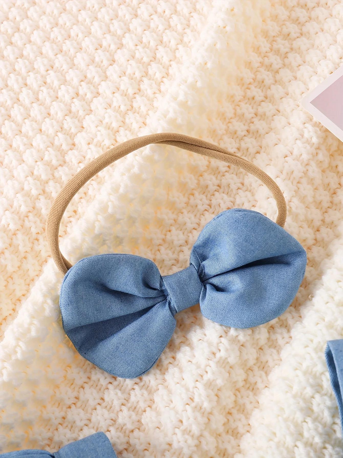 Barboteuse en Denim doux pour bébé fille, barboteuse flottante brodée de fleurs 3D + bandeau à nœud,