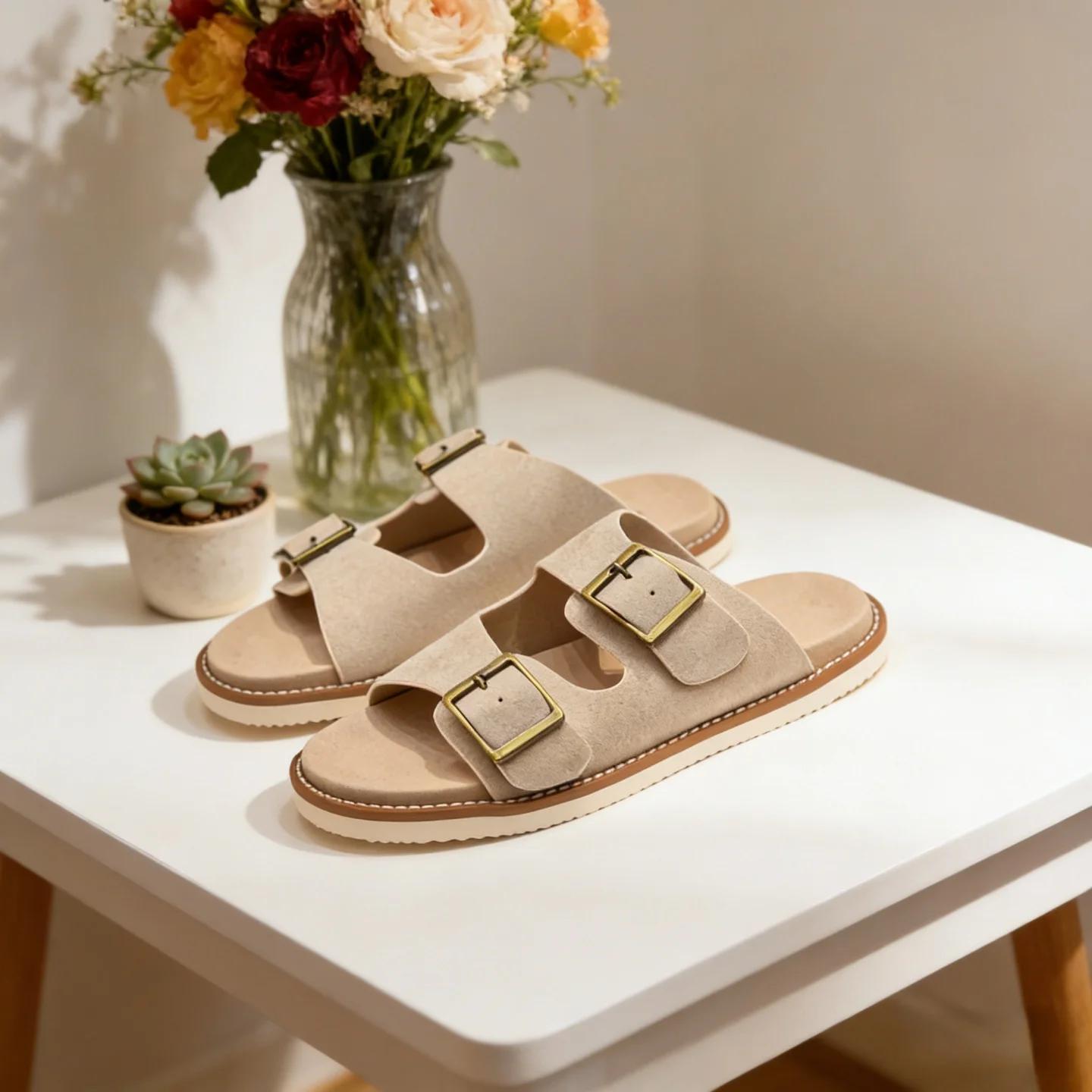 Chaussures pour hommes de marque de luxe, pantoufles en cuir de vache véritable, sandales en cuir fa