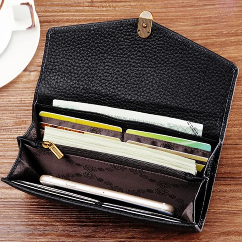 Portefeuilles longs en cuir véritable pour femmes, sacs à main de créateur de luxe, porte-cartes de